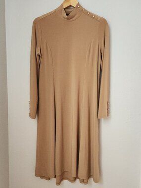 DENNIS by Dennis Basso Camel Long-Sleeved Dress Womens Size Large